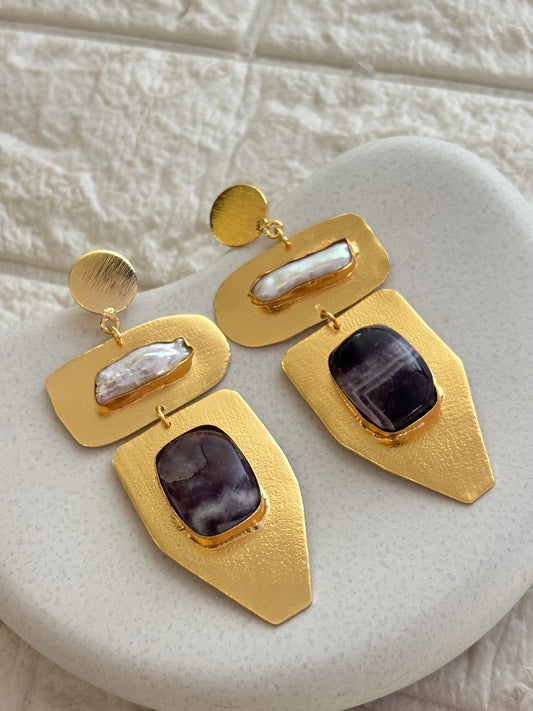 Amalia Natural Stone Earring-Brass