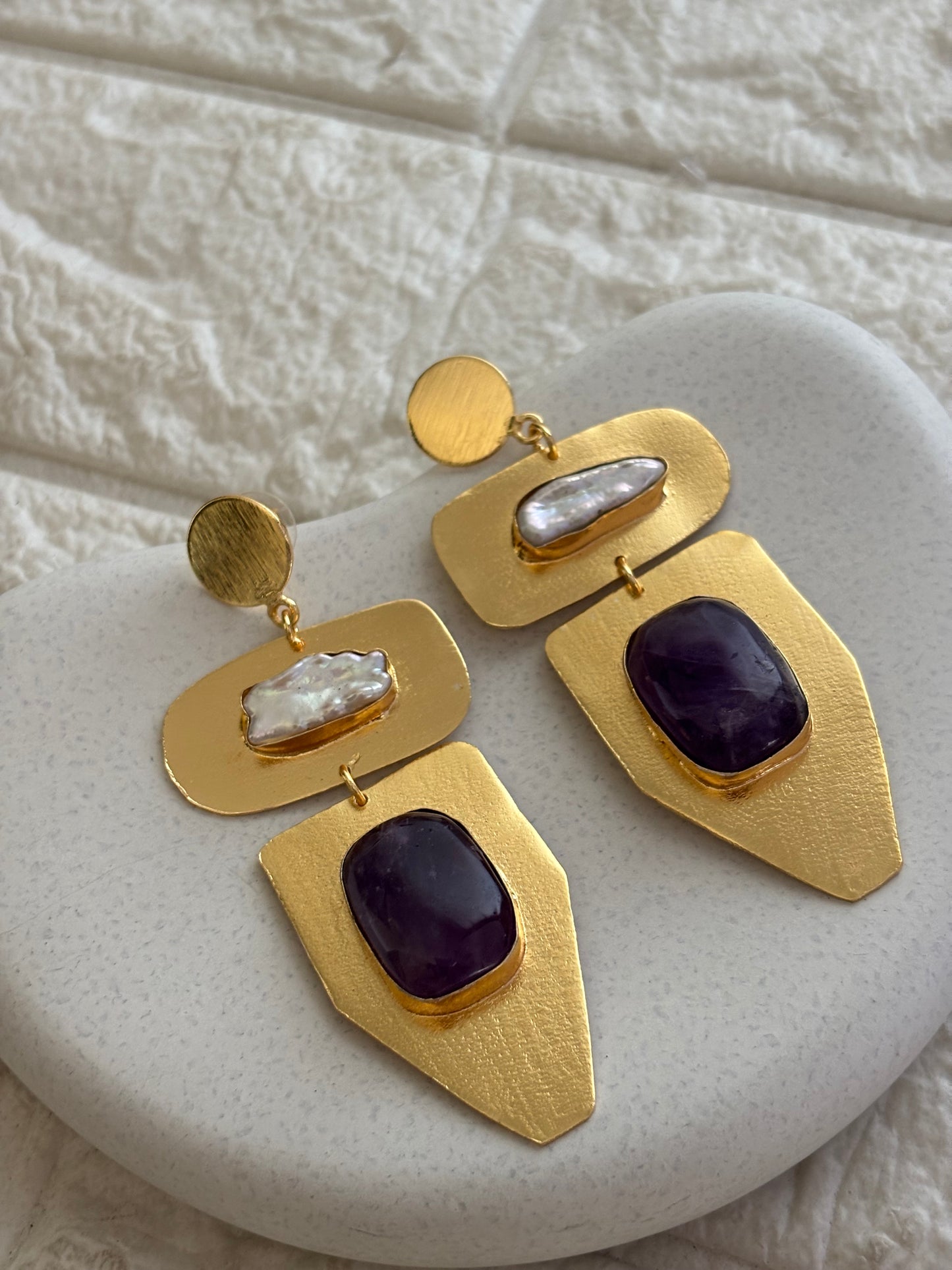 Amalia Natural Stone Earring-Brass