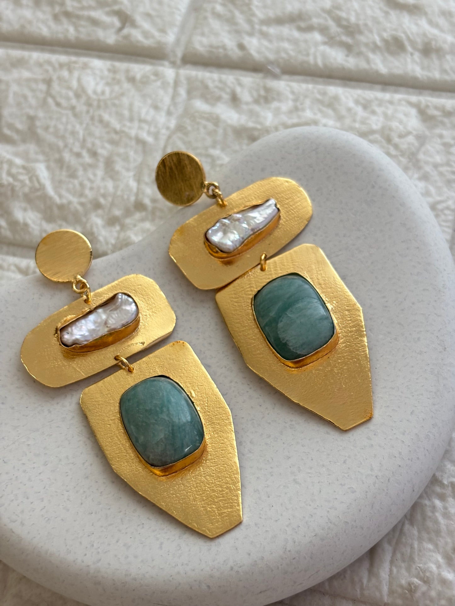 Amalia Natural Stone Earring-Brass