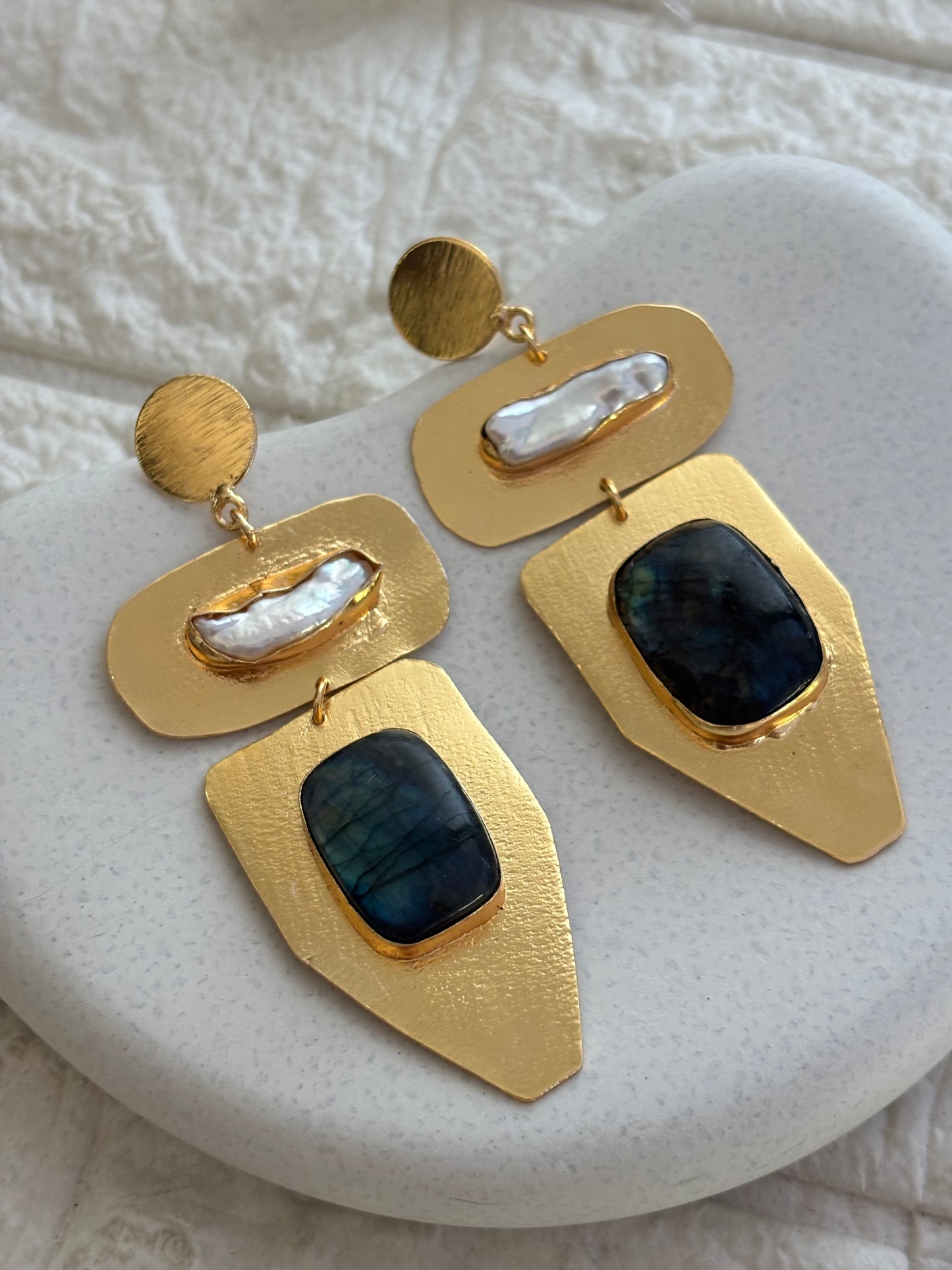 Amalia Natural Stone Earring-Brass