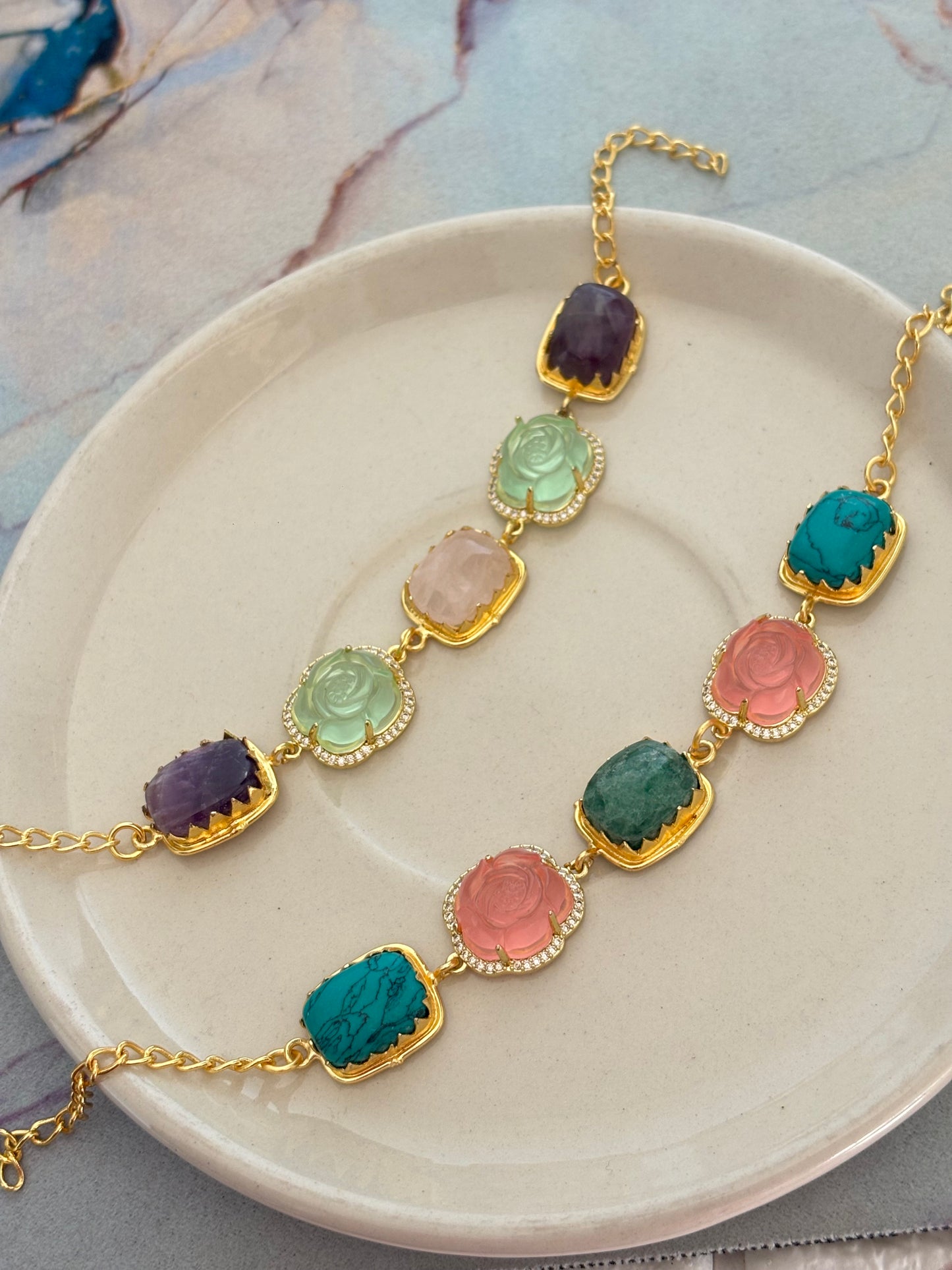Rosette Natural Stone Bracelet - Brass