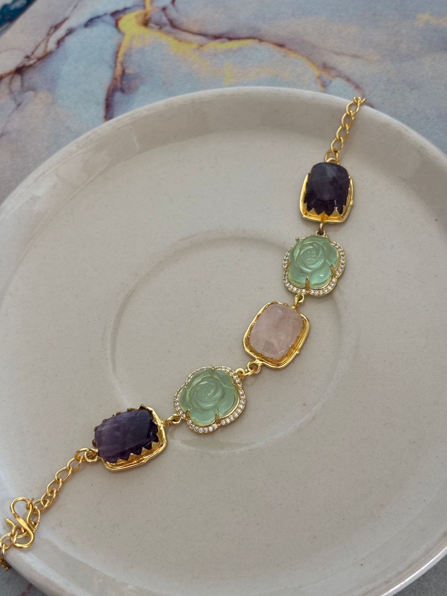 Rosette Natural Stone Bracelet - Brass