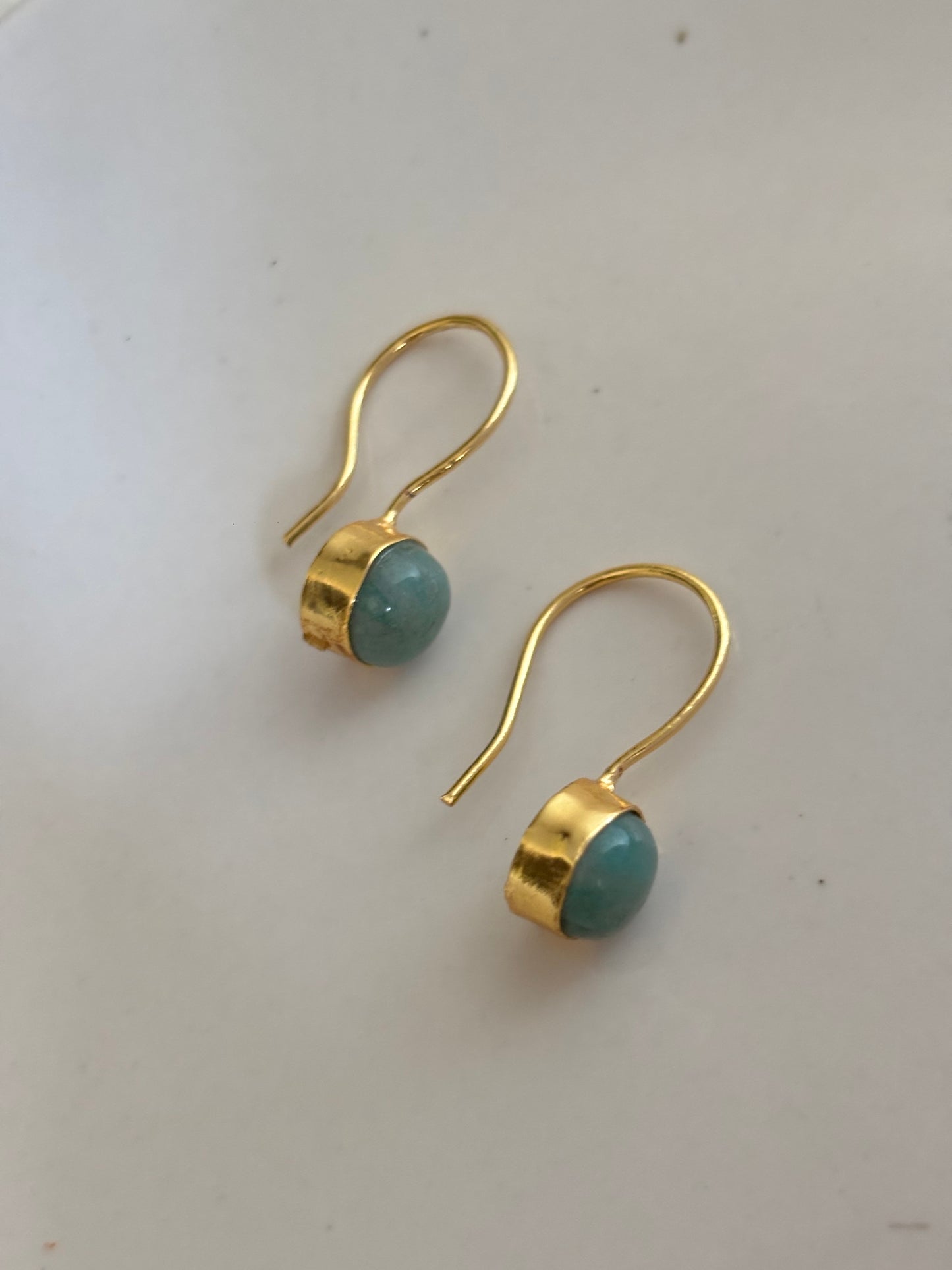 Turquoise Drop Earrings- Brass
