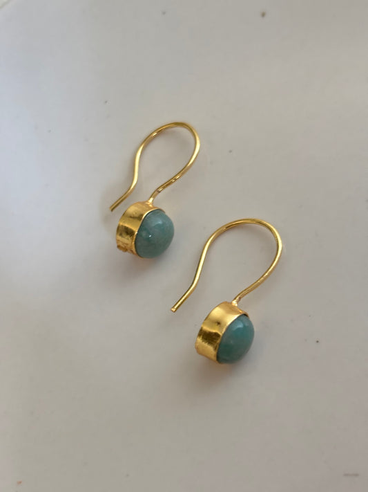 Turquoise Drop Earrings- Brass