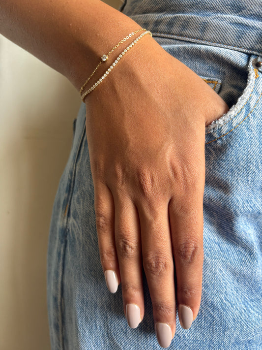 Solitaire Dainty Studded Layered Bracelet