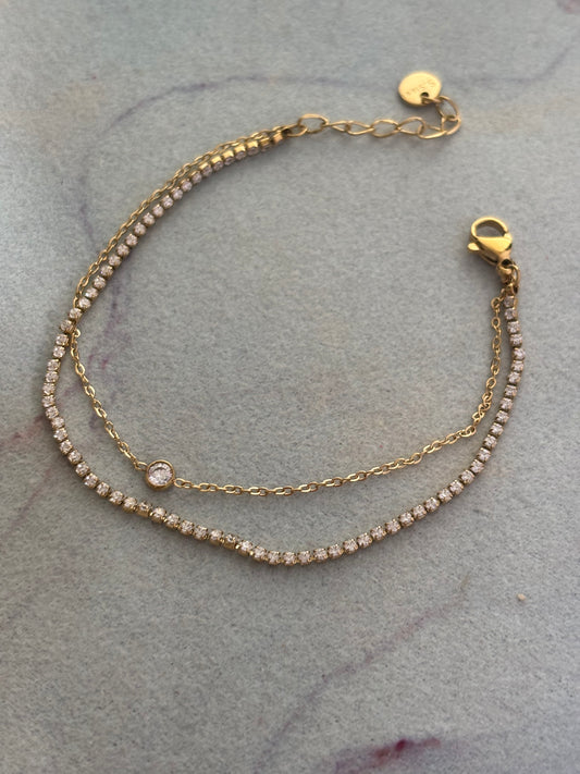 Solitaire Dainty Studded Layered Bracelet