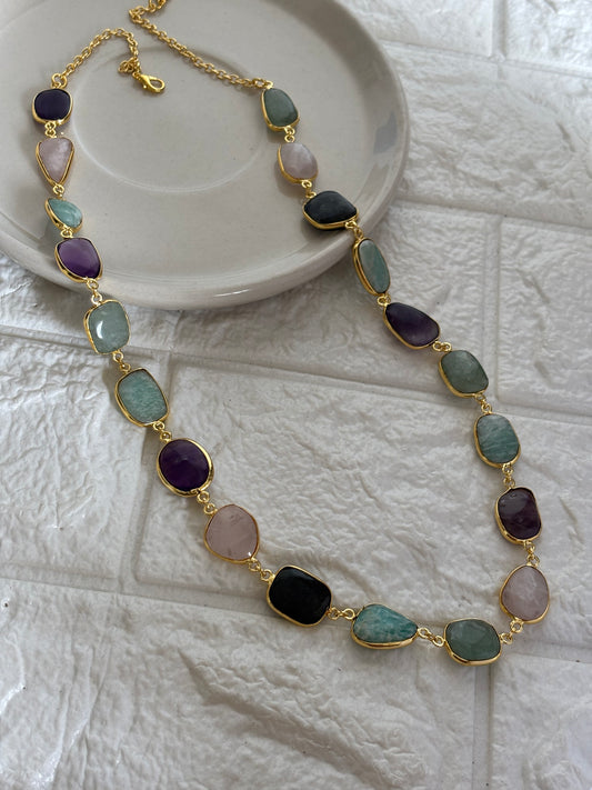Charlotte Multi-color Natural Stone Chain-Brass