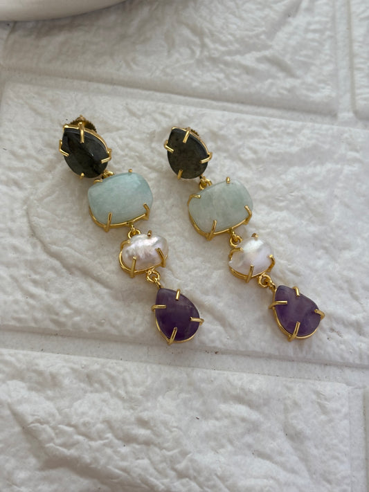 Pastel Blush Natural Stone Dangler-Brass