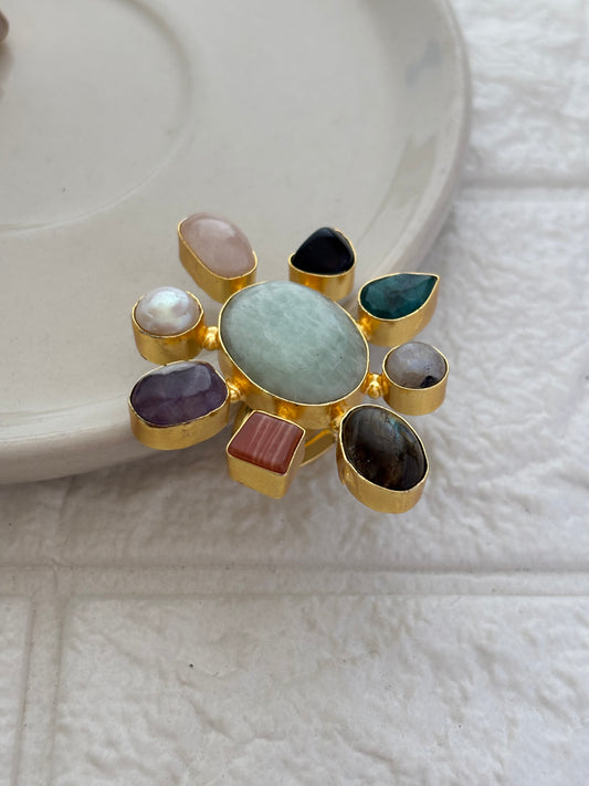 Novara Natural Stone Adjustable Ring-Brass