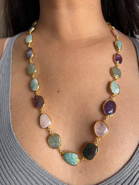 Charlotte Multi-color Natural Stone Chain-Brass