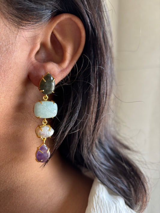 Pastel Blush Natural Stone Dangler-Brass