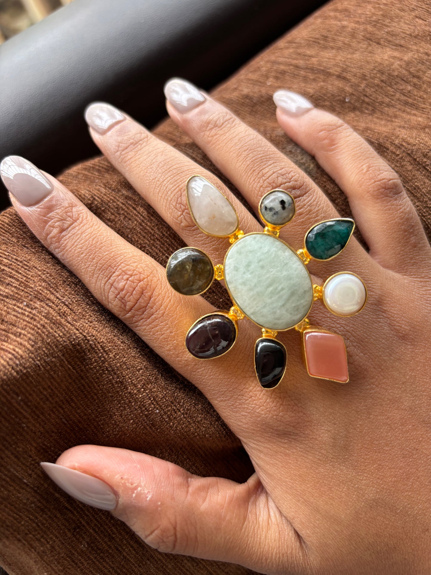 Novara Natural Stone Adjustable Ring-Brass