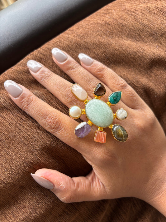 Novara Natural Stone Adjustable Ring-Brass