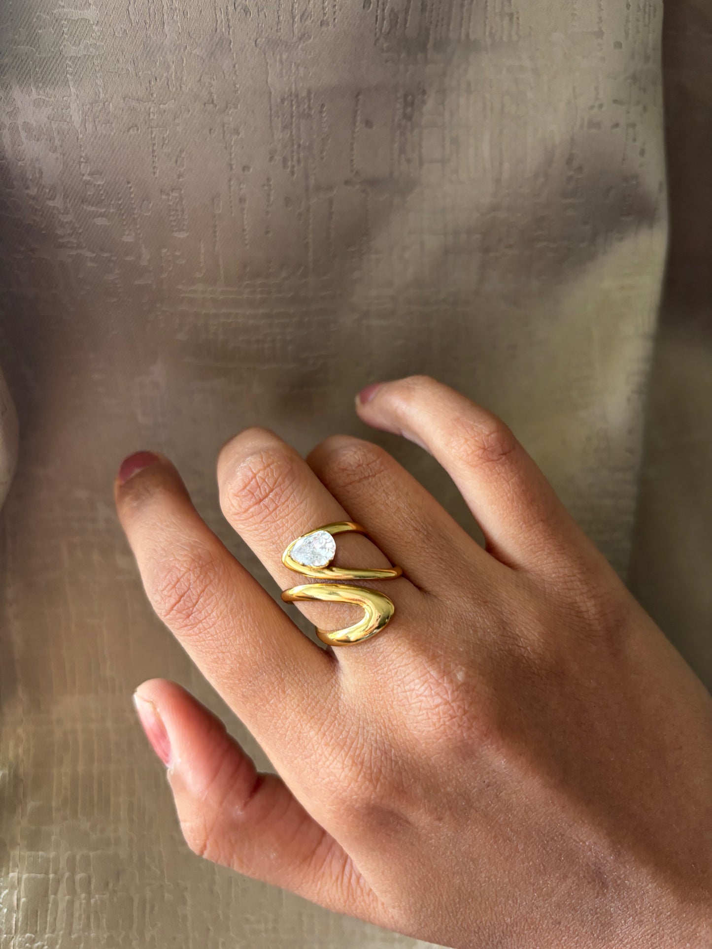 Pear Drop Solitaire Adjustable Ring