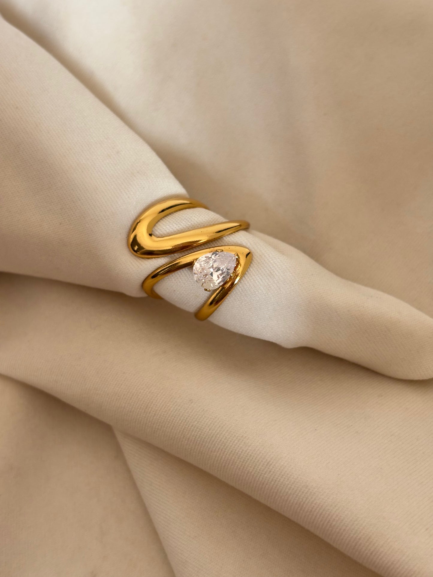 Pear Drop Solitaire Adjustable Ring