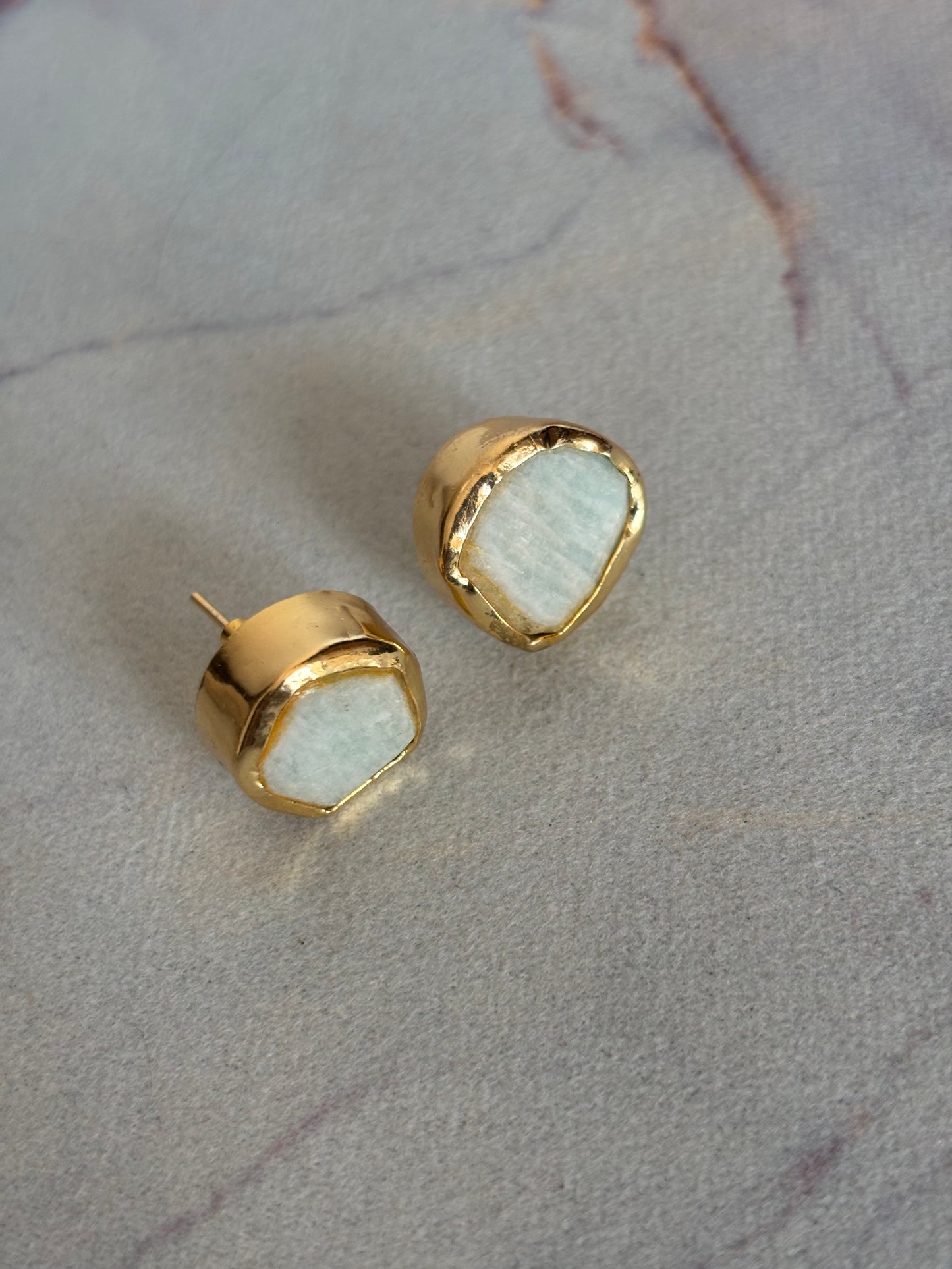 Sea Mist Brass Natural Stone Studs