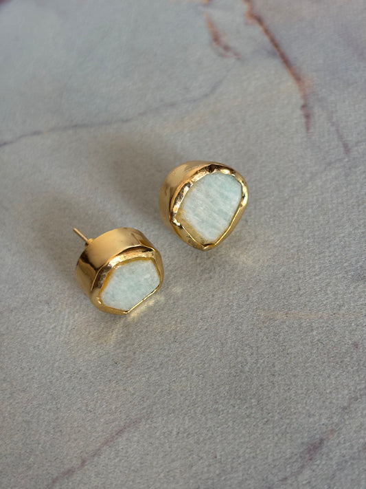 Sea Mist Brass Natural Stone Studs
