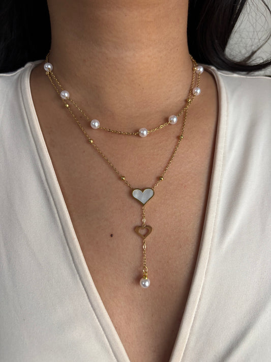 MOP Pearl Layered Heart Necklace