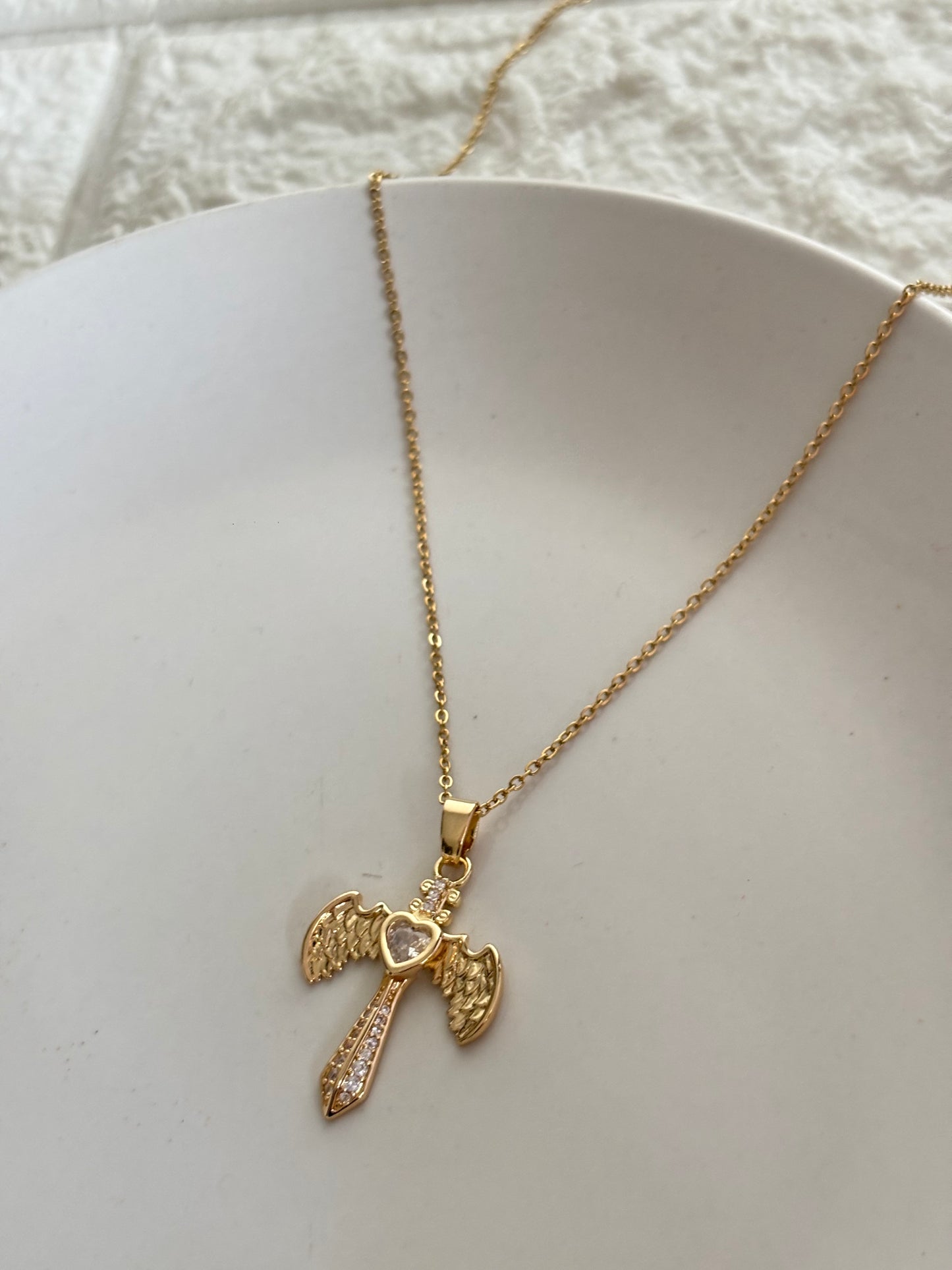 Clear Wing Cross Necklace