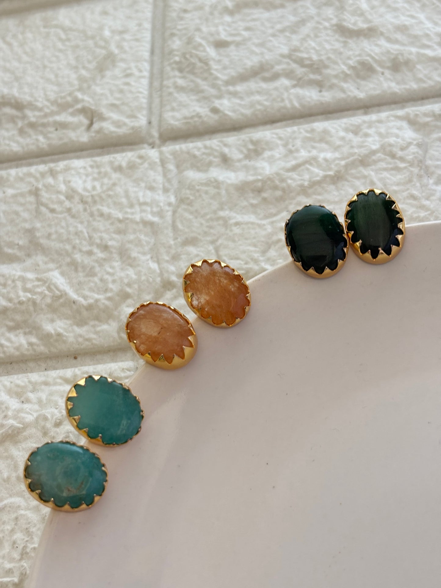 Fusion Natural Stone Studs- Brass