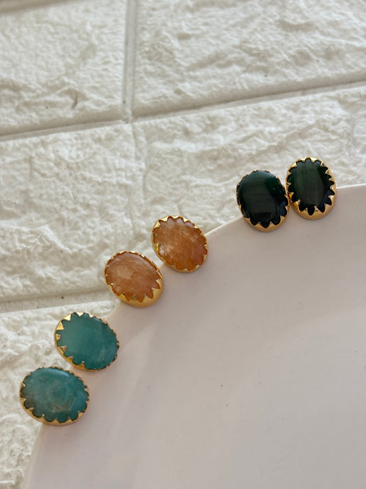 Fusion Natural Stone Studs- Brass