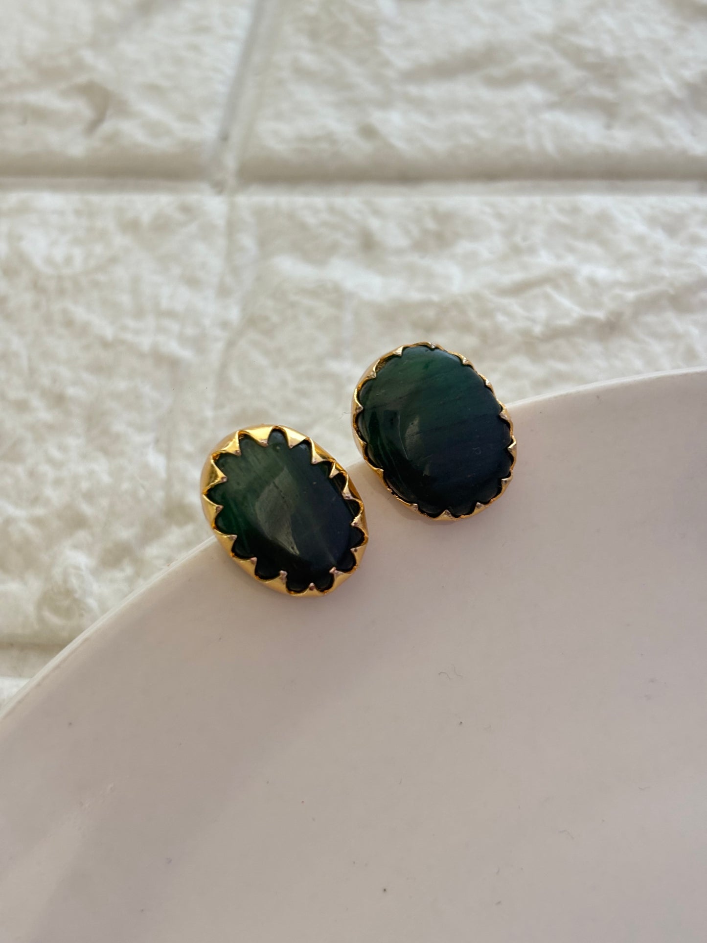 Fusion Natural Stone Studs- Brass