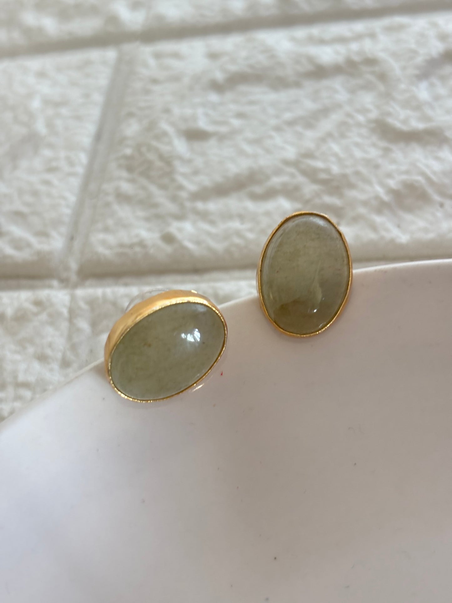 Pebble Natural Stone Studs Brass
