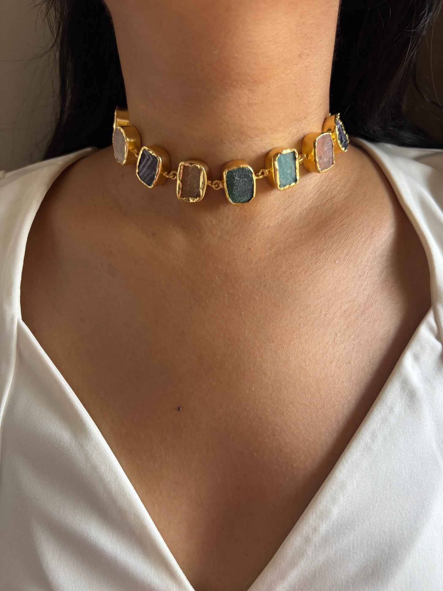 Squash multi-color choker- Brass
