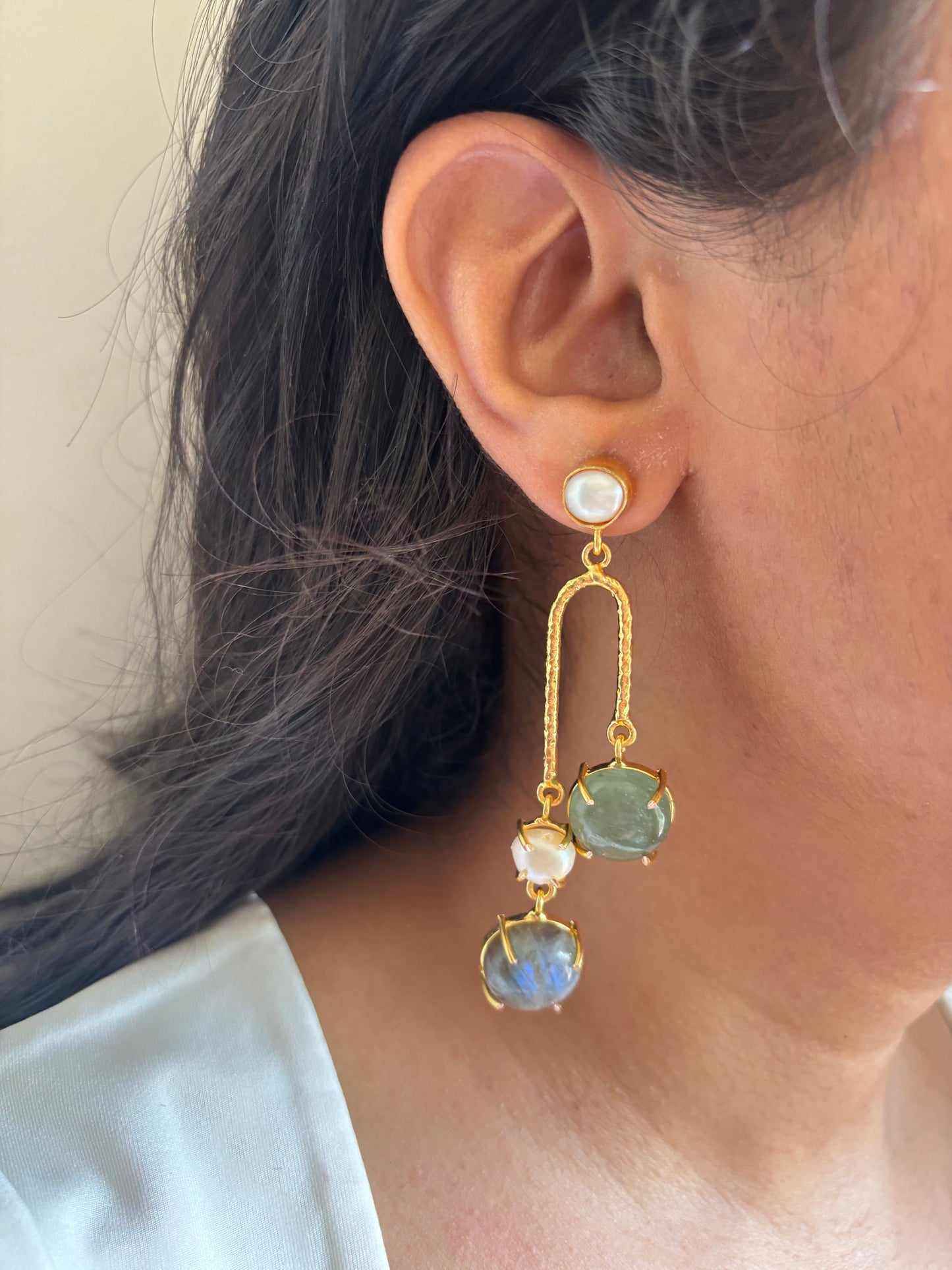 Jane Natural Stone Dangler Brass