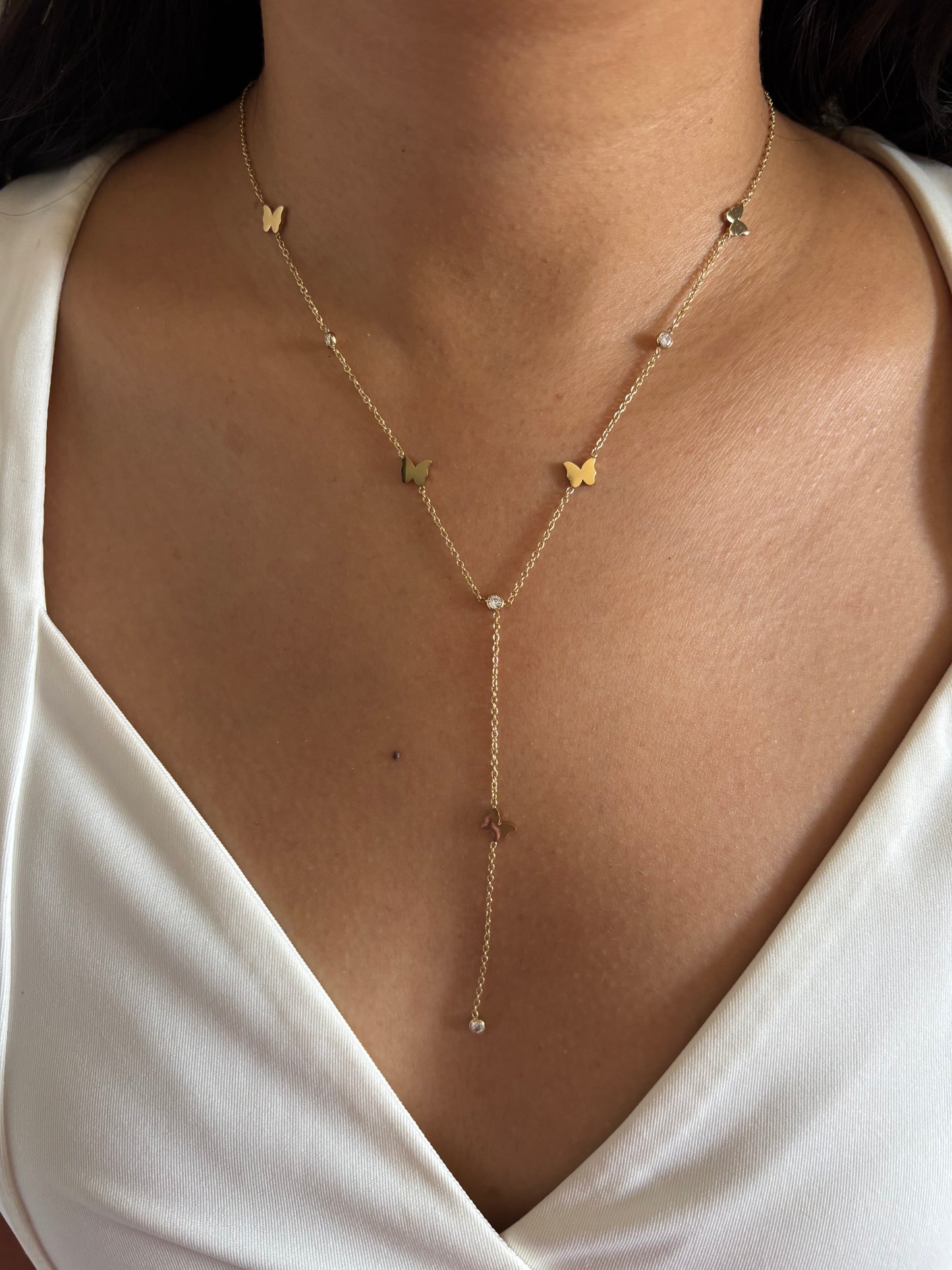 Butterfly Studded Y-drop Necklace