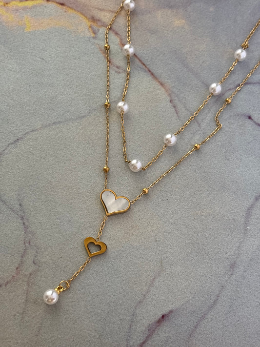 MOP Pearl Layered Heart Necklace