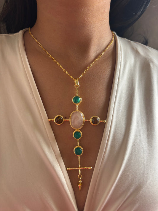 Catherine Natural stone Necklace-Brass