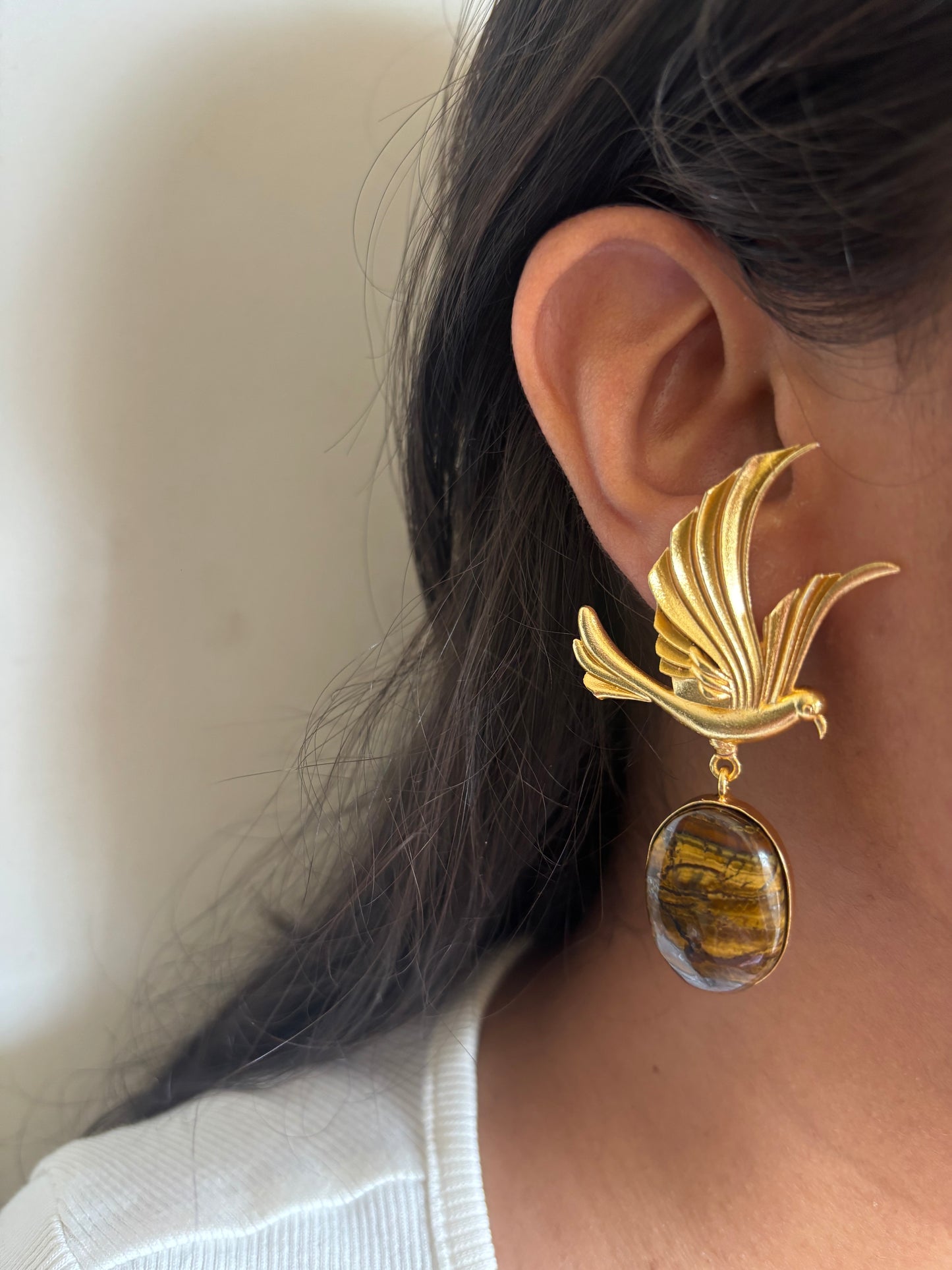 Phoenix Natural Stone Earring Brass