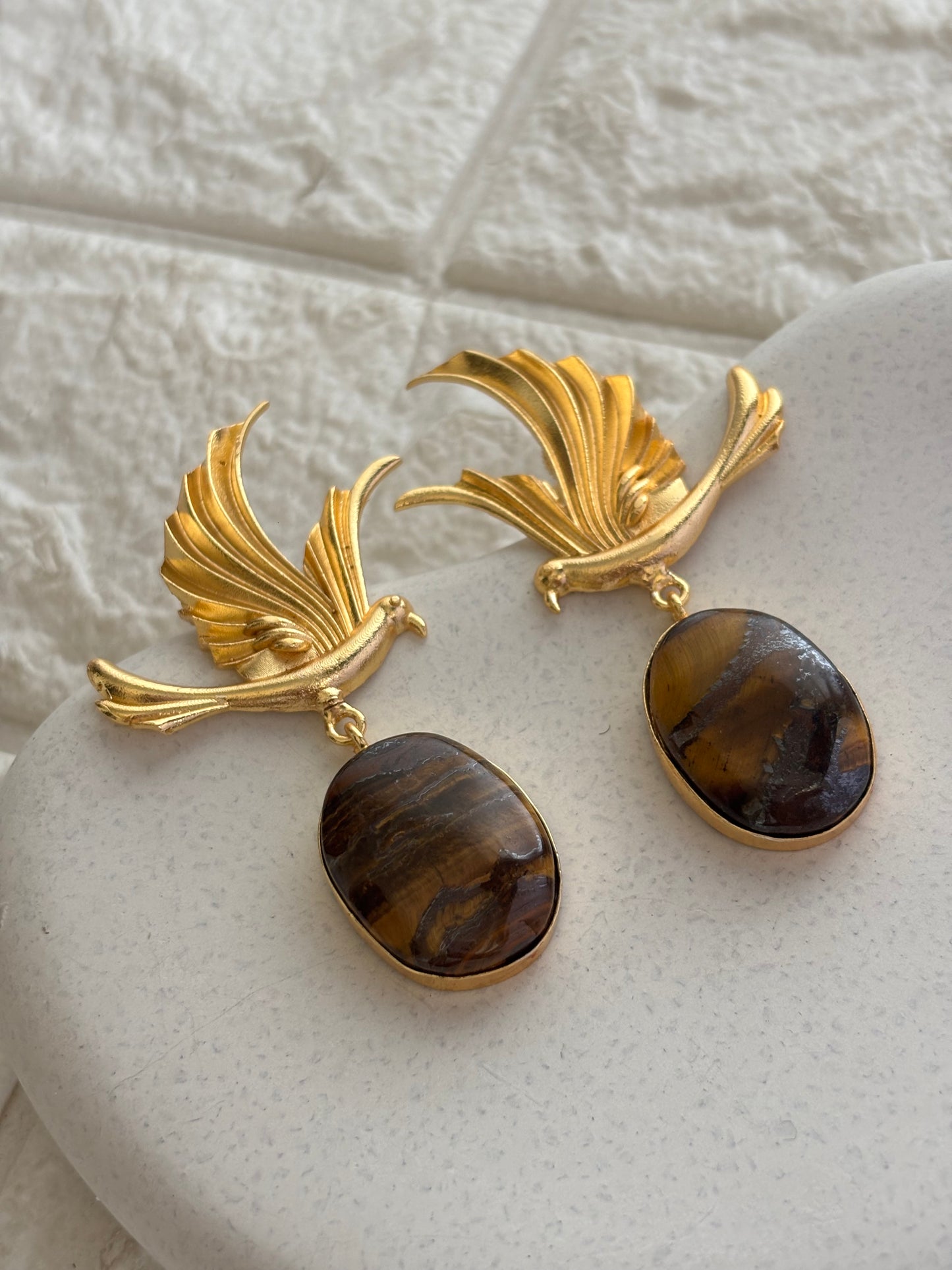 Phoenix Natural Stone Earring Brass