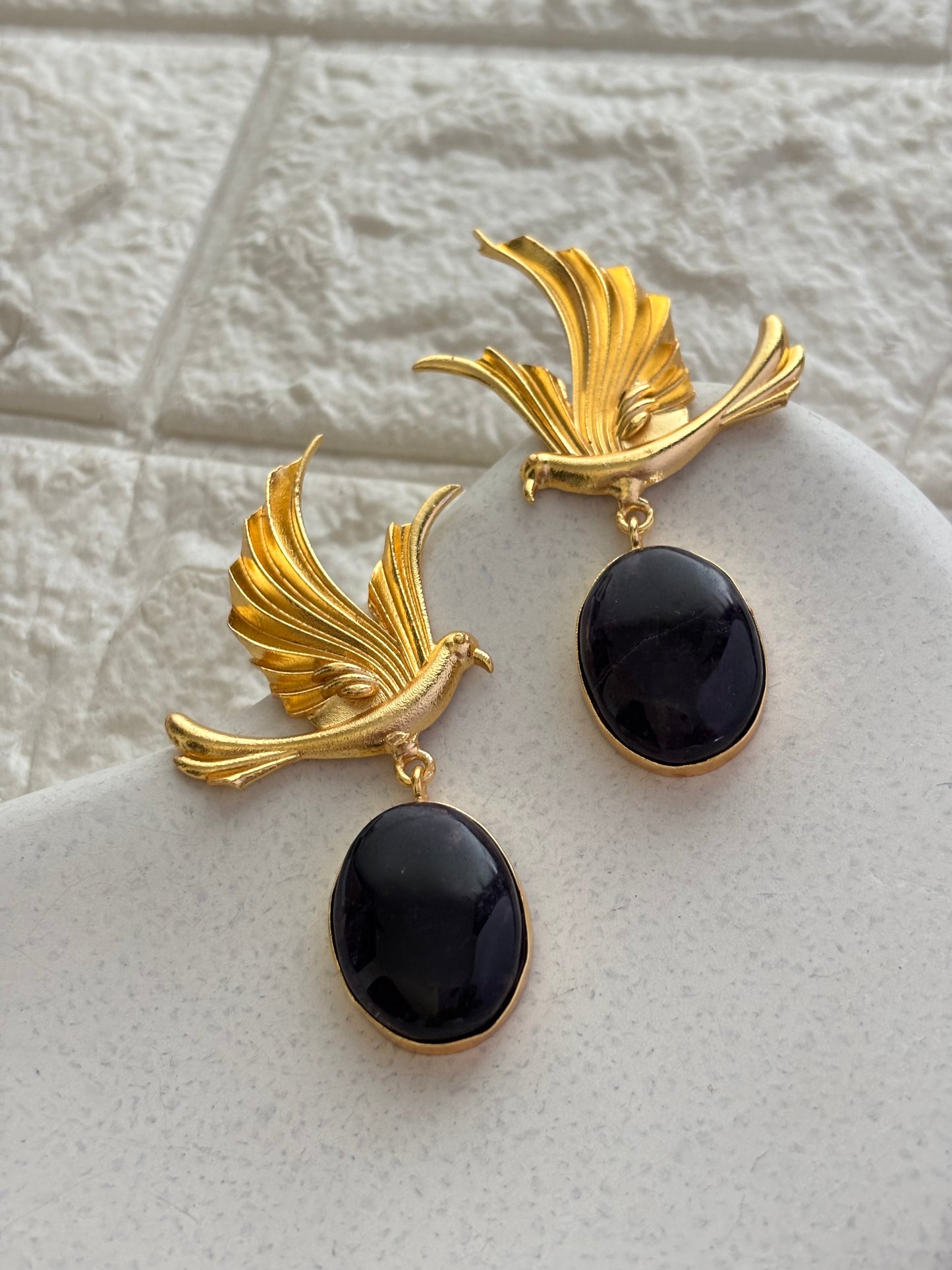 Phoenix Natural Stone Earring Brass