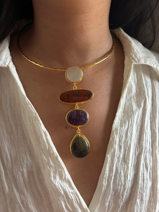 Isabelle Natural Stone Hasli Choker- Brass