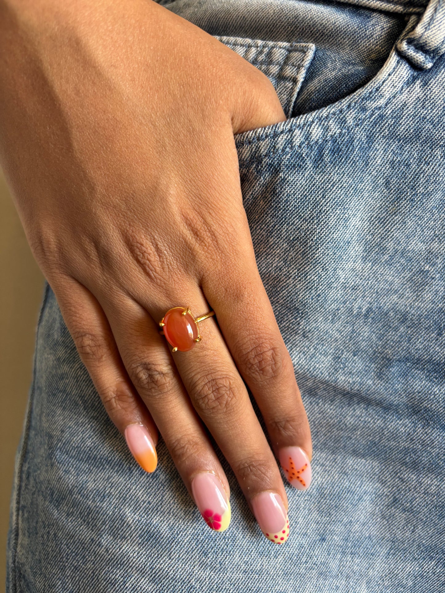 Candy Pop Natural Stone Ring Brass