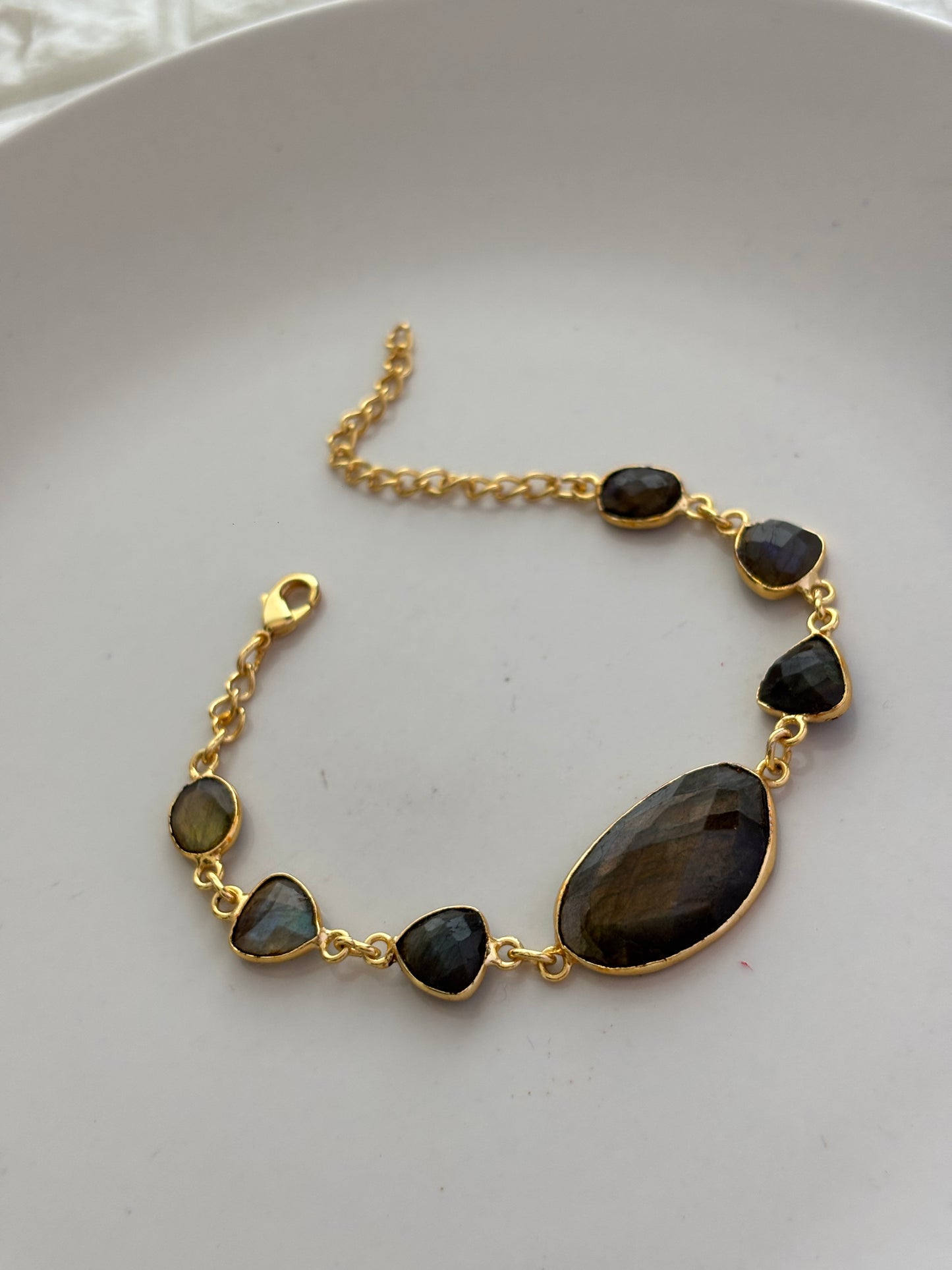Smoky Quartz Natural Stone Bracelet-Brass