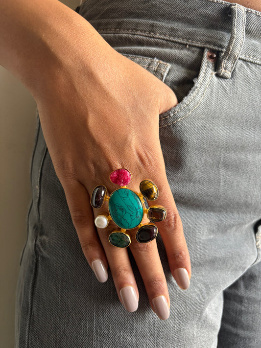 Novara Natural Stone Adjustable Ring-Brass