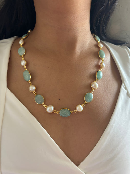 Pastel Color Nautral Stone Chain- Brass