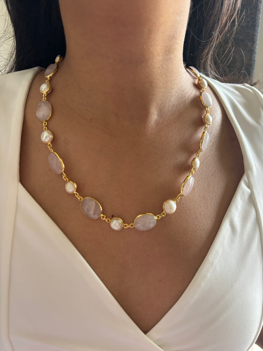 Pastel Color Nautral Stone Chain- Brass