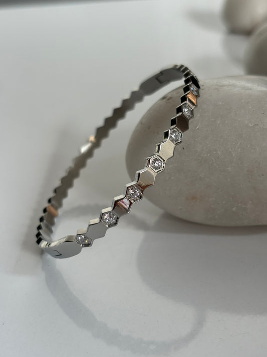 Silver Hexagon Studded Bracelet