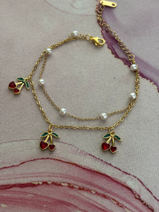 Pearl Layered Cherry Bracelet-Large