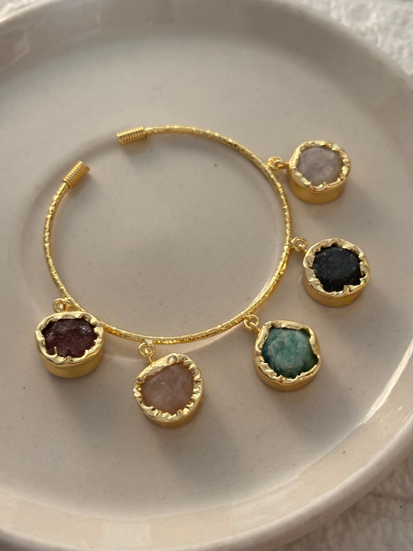 Multi-color Charm Adjustable Cuff - Brass