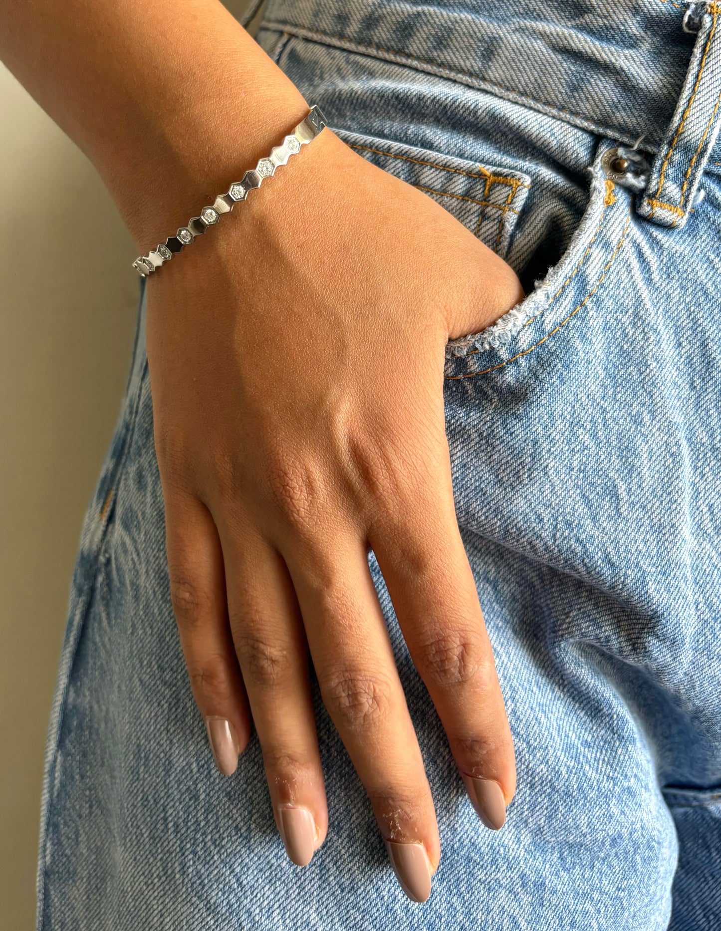 Silver Hexagon Studded Bracelet