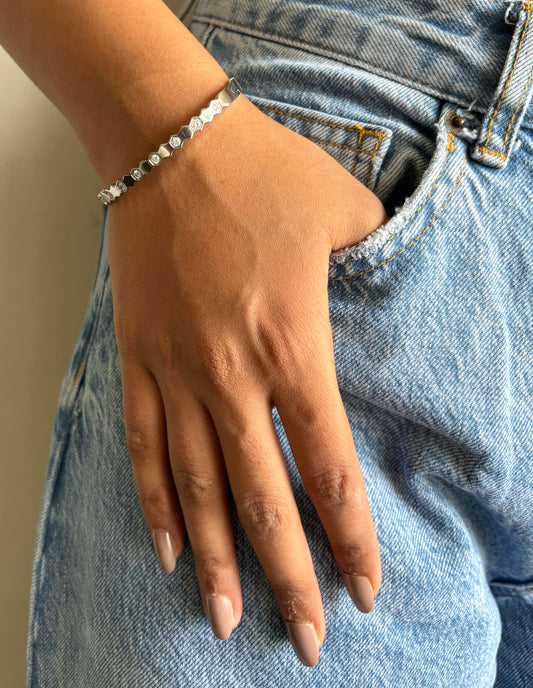 Silver Hexagon Studded Bracelet