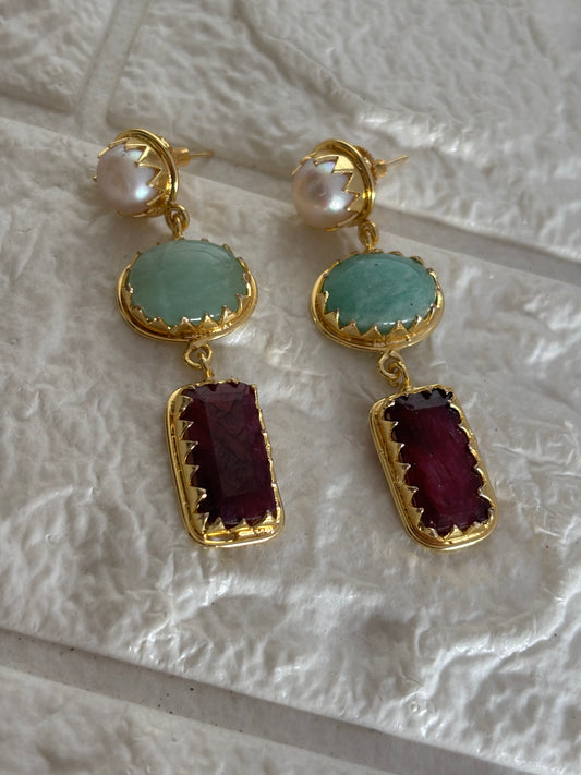 Renne Natural-Stone Danglers Brass