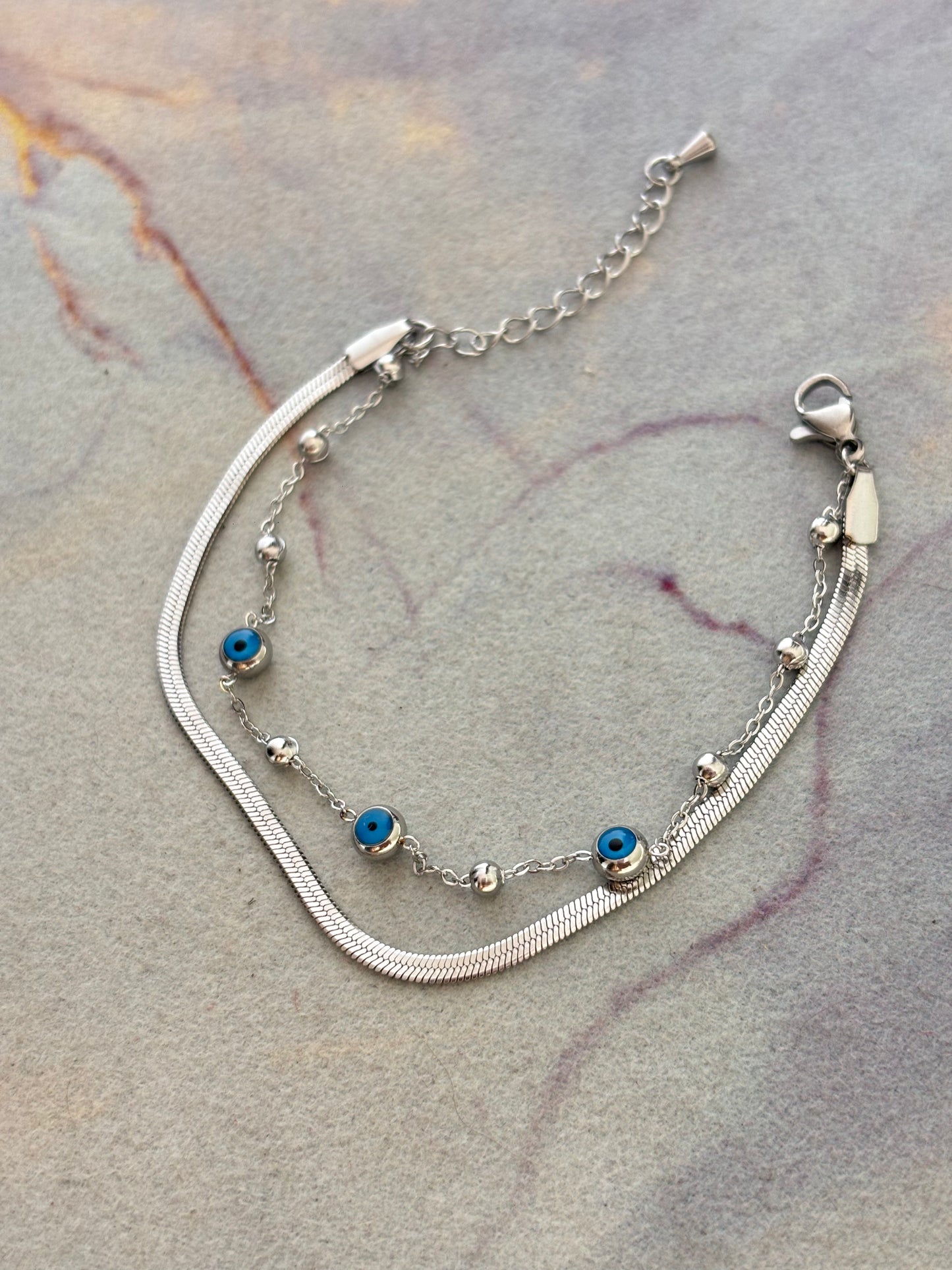 Silver Evil Eye Layered Bracelet