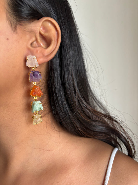 Multi-color Natural Stone Dangler- Brass