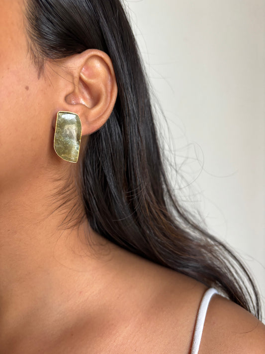 Grey Garnet Natural Stone Studs-Brass